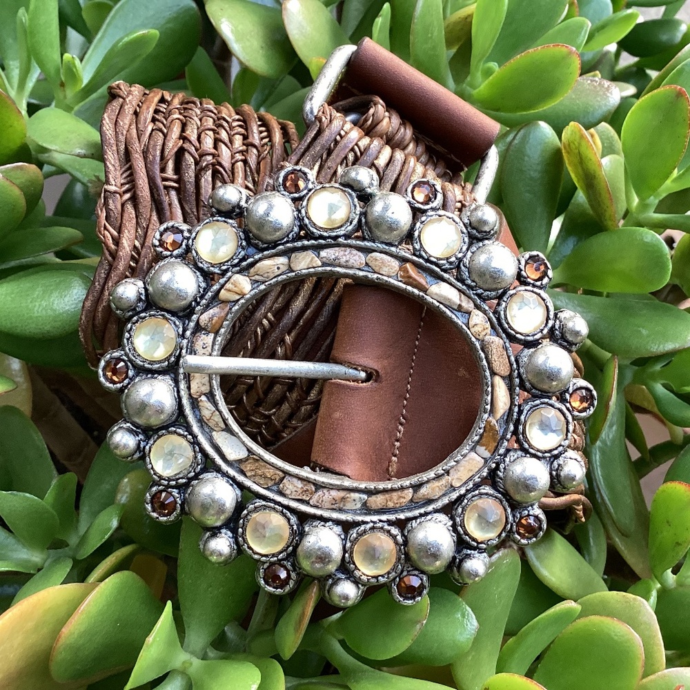 Vintage Leatherock Stone/Raffia Leather Belt